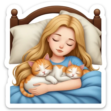 Generate a picture of a beautiful girl with long hair sleeping with a cat sticker