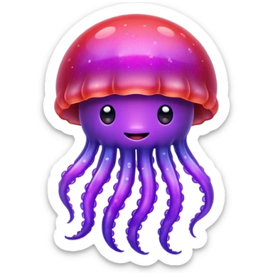 color gradient between red and purple glitter cute happy jellyfish sticker