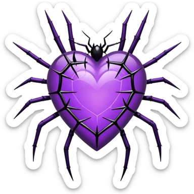 purple heart with black thorns, crystal, and a spiderweb, dark romance sticker