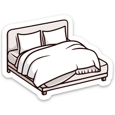 A comfortable bed with pillows and blanket sticker