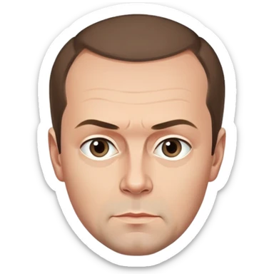 Dmitry Medvedev, iconic facial features focus on hairline, eyebrows, eyes, round face, polished and simple, serious look sticker