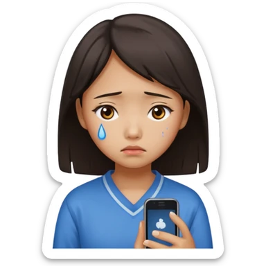 chinese teenage female having Heartbreak - feeling of deep sadness when love ends - holding cellphone sticker