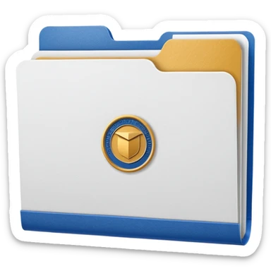 A simple emoji-style icon of a white textured paper folder, clean and formal, with sharp edges, minimal shading, and an embossed university degree/certification seal on the front, conveying academic achievement and official records. sticker