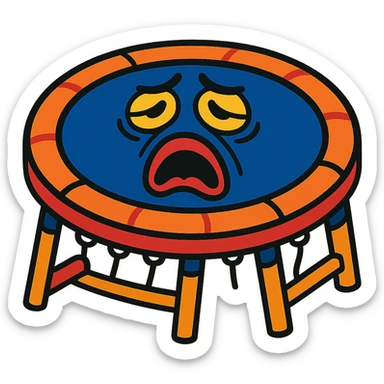 a trampoline featuring a dramatic moaning face, fun and whimsical, vibrant toon style sticker