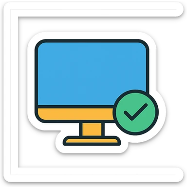 minimal style desktop monitor with a green check mark at the bottom right sticker