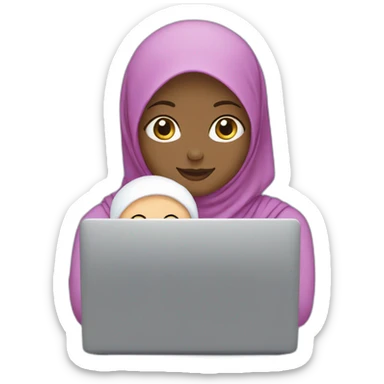 hijabi-woman-with-a-baby-in-front-of-a-laptop sticker