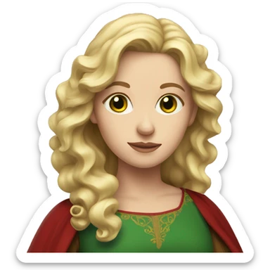woman with wavy blonde hair, green eyes and red medieval dress  sticker