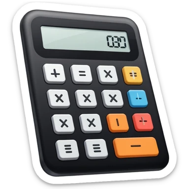 Minimalistic flat vector icon, iOS style, thin black contour on white background. Calculator and geometric shapes (triangle, circle). No text, no shadows. sticker