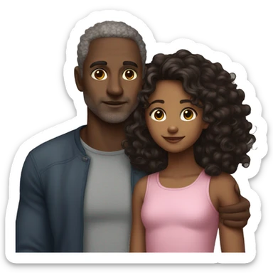 Darkskin low haircut Father and lightskin dark long curly hair daughter sticker
