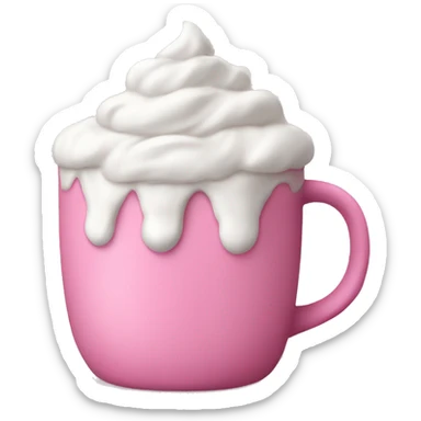 Hot cocoa in pink mug with whipped cream sticker
