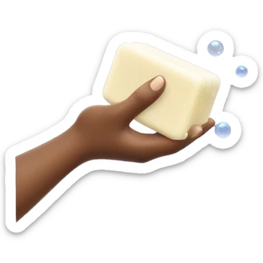 a hand holding a bar of soap covered in bubbles sticker
