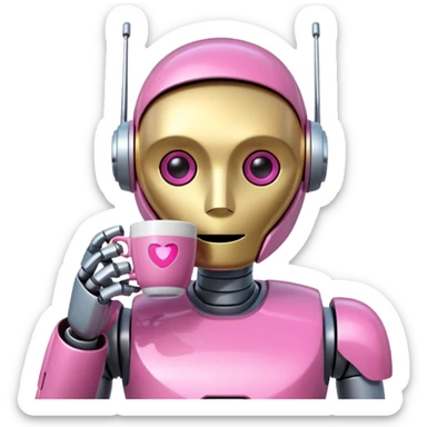 robot drink pink coffee sticker