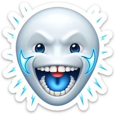 a gaping mouth with blue energy beam hitting the teeth sticker