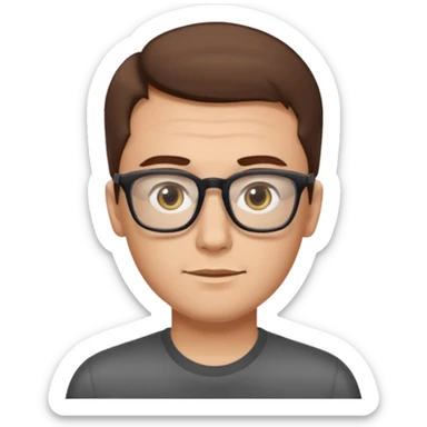 a young dad with brown hair, light yellow skin color, small eyes with rectangular glasses, without beard sticker