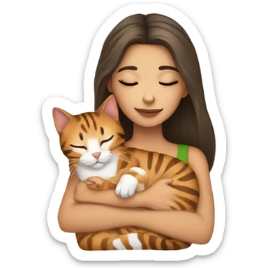 LIGHT skin brunette girl sleeping with bengal cat sticker