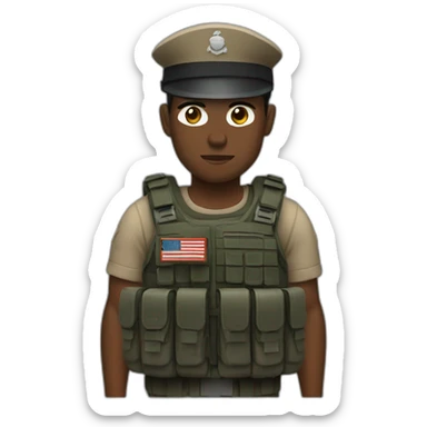 marine with bulletproof vest and a rifle sticker