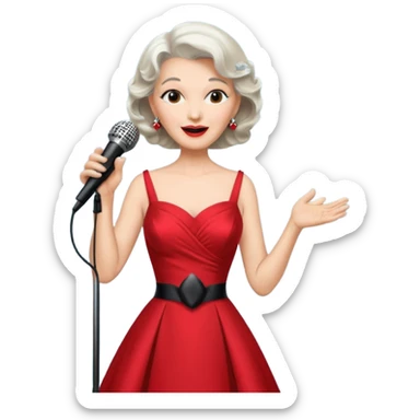 Older woman – elegant gown, 50s, diva, red dress, singing into mic sticker