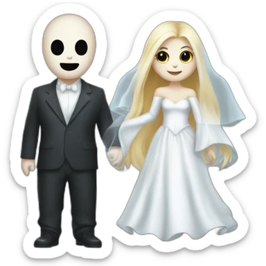 a blondie girl dressed as a ghost and a bald guy dressed as a ghost going both to a party sticker