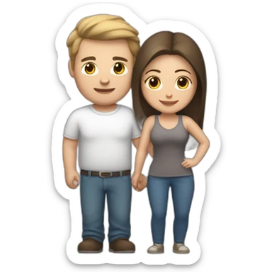 white brun man and brunette woman with a fat gray cat in their arms sticker