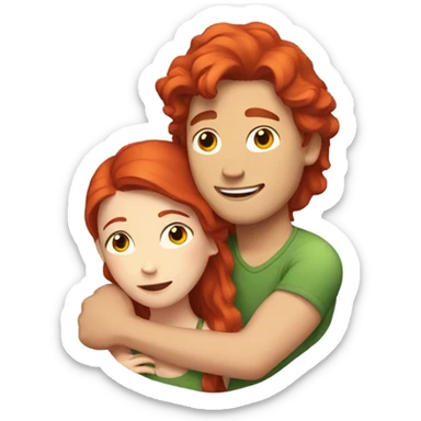 Cheery red hair hugs her brown hair boyfriend  sticker