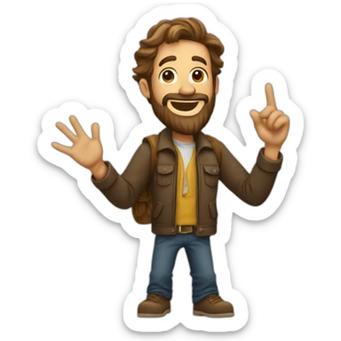guy with a beard twirling his hand in the air saying "woo!" sticker