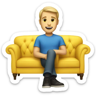 White human male in blue dress, sitting on jellow couch  sticker