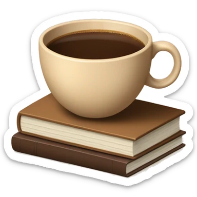 beige cup of coffee on top of a small stack of brown and beige books sticker