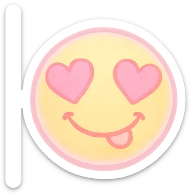 cute emoji, heart eyes, playful grin, pastel pink and yellow sticker