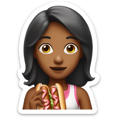 girl with eat hotdogs  sticker