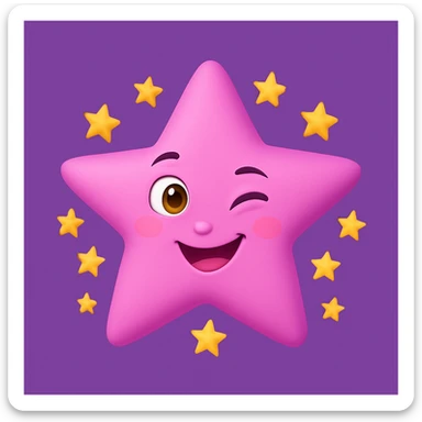 Make the pink star look even cuter with a winking face. Remove any faces from the yellow stars. Keep the purple background as is. sticker