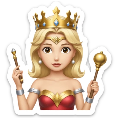 Blonde Wonder Woman holding short white orchestra conductor’s baton and bell sticker