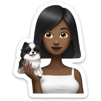 Black hair girl holding a white cream pomeranian sticker
