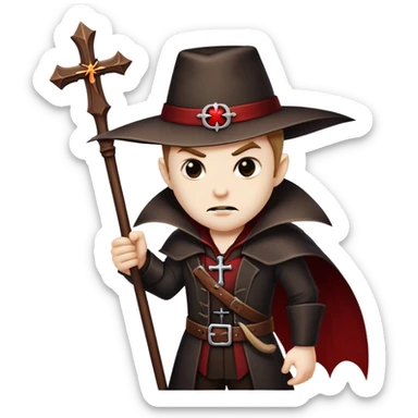 Vampire hunter with wooden stake and cross, ready to fight sticker