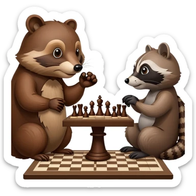 A beaver and a raccoon are playing chess. sticker