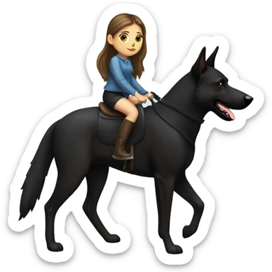Brown hair girl in ponytail riding black German shepherd like horse sticker
