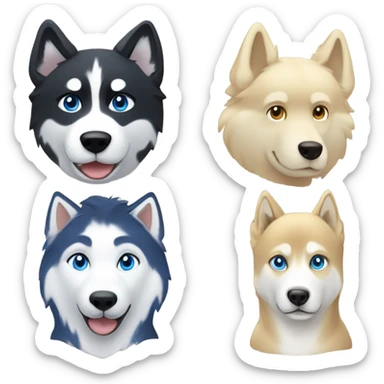 Two boy : Black hair Pale skin boy, blond hair pale skin boy and a one golden Husky with blue eyes sticker