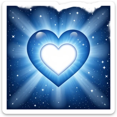 Small white heart radiating blue white light within a big cosmic galaxy heart sticker