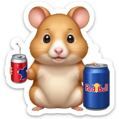 Funny hamster wide eyed with a can of redbull sticker