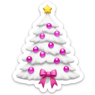 White Christmas tree with pink bow on top with pink lights sticker