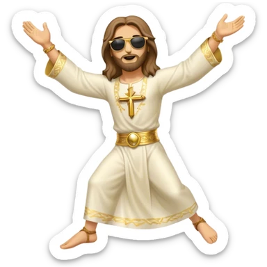 dancing figure of rejoicing Jesus with  sunglases golden  sticker