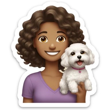 Brunet girl smiling with Maltipoo sticker