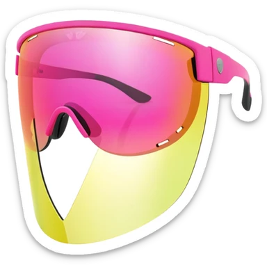 sporty neon pink shield visor sunglasses with thick frame and integrated strap, extremely robust design, substantial build, one-piece mirrored lens sticker