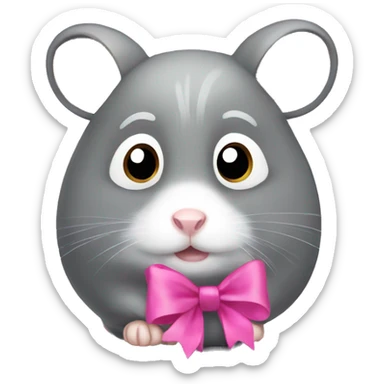 Grey hamster with large sad eyes with a pink bow on its head sticker