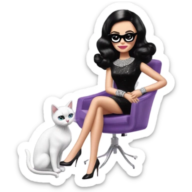 White Diamonds Elizabeth Taylor Barbie. Jenna Ortega Wednesday Addams.Satin dress, opera gloves,pumps, bracelet, earrings, sunglasses Cuddling up with Slippers the kitten. sticker
