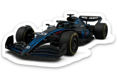 Williams 2025 Formula 1 car, number 55, sleek and modern, racing livery, dynamic angle, no text sticker