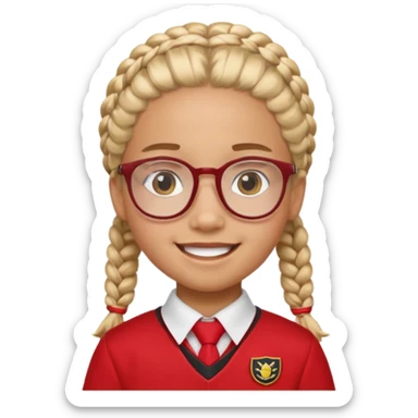 red uniform wearing scout kid with braids and glassess sticker