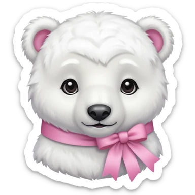 baby white polar bear with pink ribbon sticker