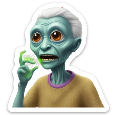 rainbow alien comming out from the mouth of a grandma sticker