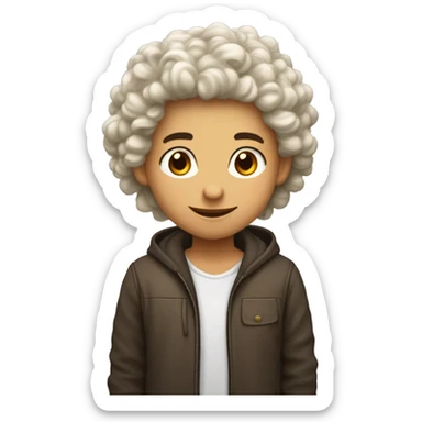 Un jeune à la peau foncé, cheveux couleur châtains long bouclés, bouc, qui porte un sweet à capuche blanc..  sticker