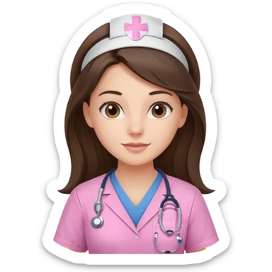 pretty brunette nurse with long hair in pink scrubs sticker